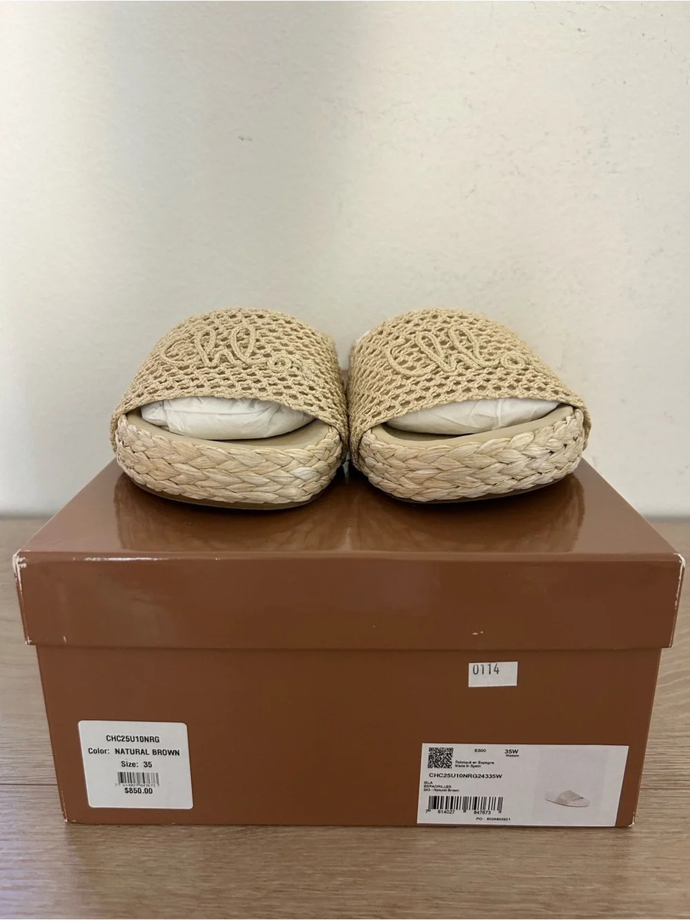 NIB Chloé Women's Isla Espadrille Slide Sandals in Neutral, Size 35, $850 Retail